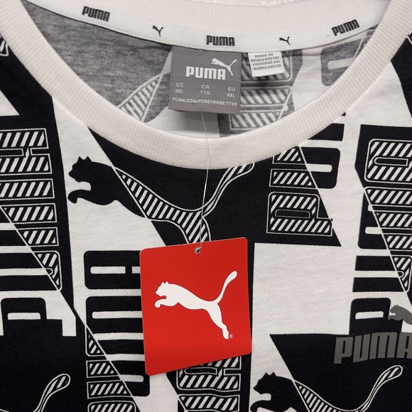 Puma Power All Over Print Graphic Tee Logo Black White T Shirt Men 2XL NWT - Picture 7 of 11